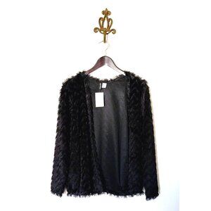 NEW H&M Black Faux Fur LARGE Coat Jacket Mob Wife Club Studio 54 Disco